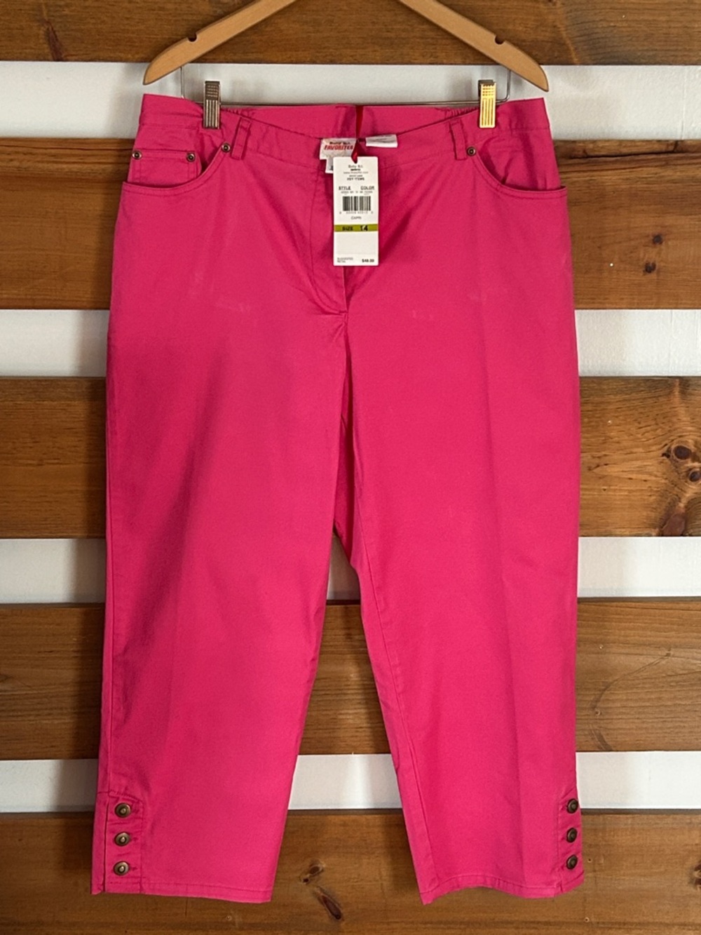 NWT Ruby Rd. Hot Pink Ankle Jeans w/Button Accents Front/Back Pockets Size 14